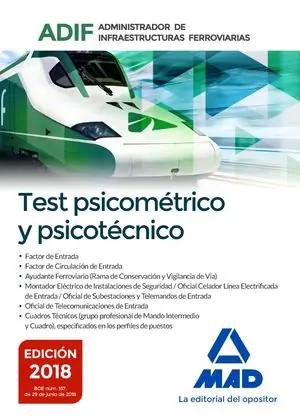 Oferta Especial TEST PSICOMÉTRICO Y PSICOTÉCNICO. ADMINISTRADOR DE INFRAESTRUCTURAS FERROVIARIAS